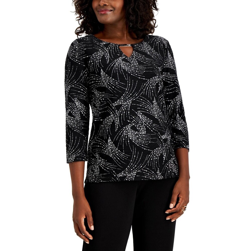 NWT JM Collection Top Jacquard Black S